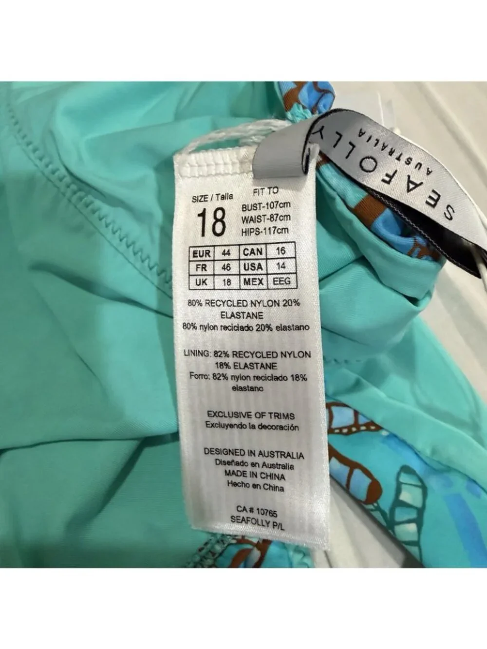 Seafolly Australia Women’s Sz 14 Aqua Hipster Bikini Bottoms Swim Seashell NWT